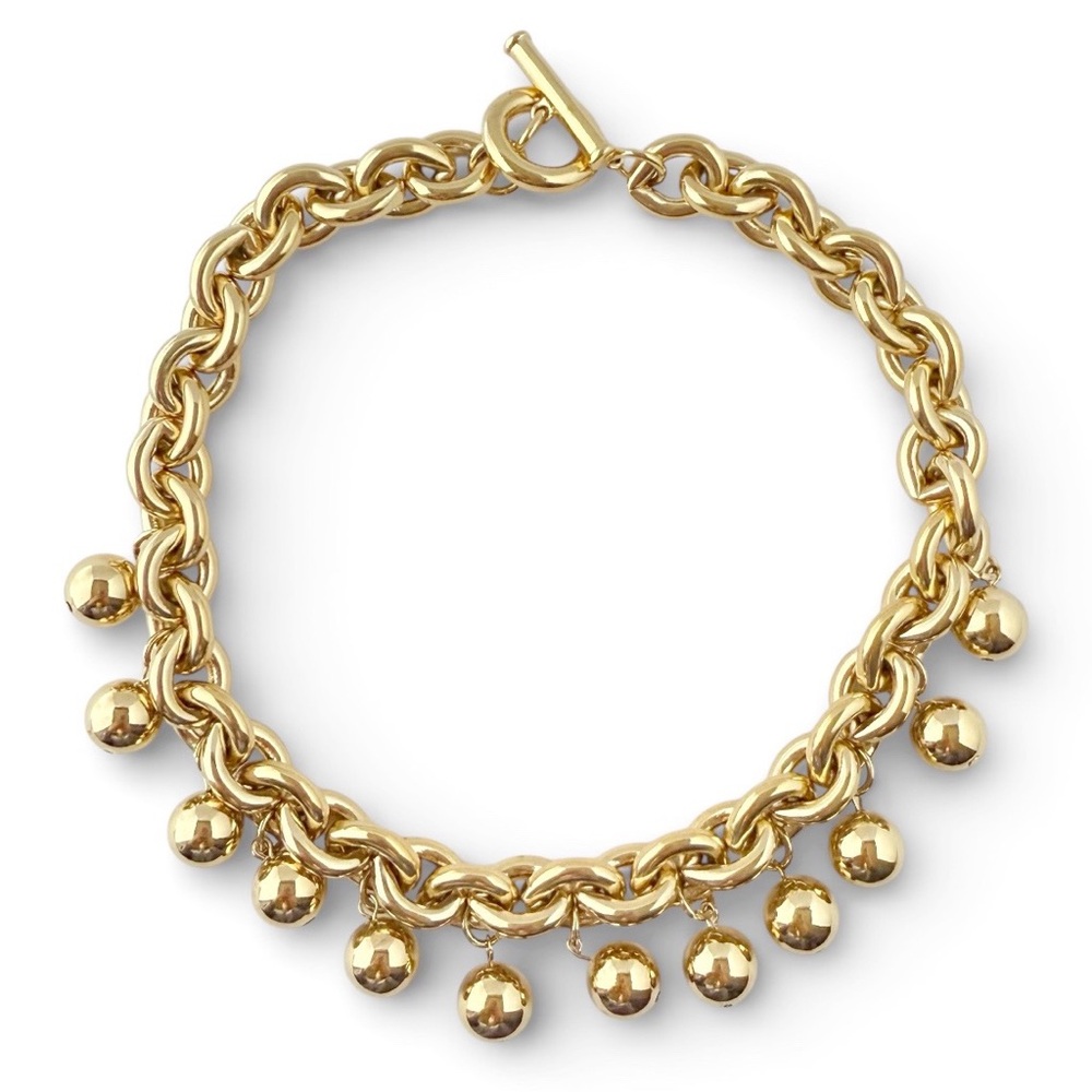 Vintage Givenchy Polished Goldtone Ball Bead Chain Link Collar Toggle Necklace
